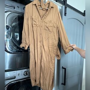 Brown button up long dress.